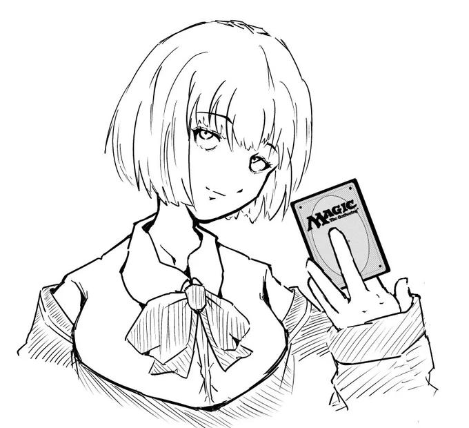 #新条アカネ #mtg
意味もなくmtgのカードを持たせる。病み気味の女の子は可愛い。 