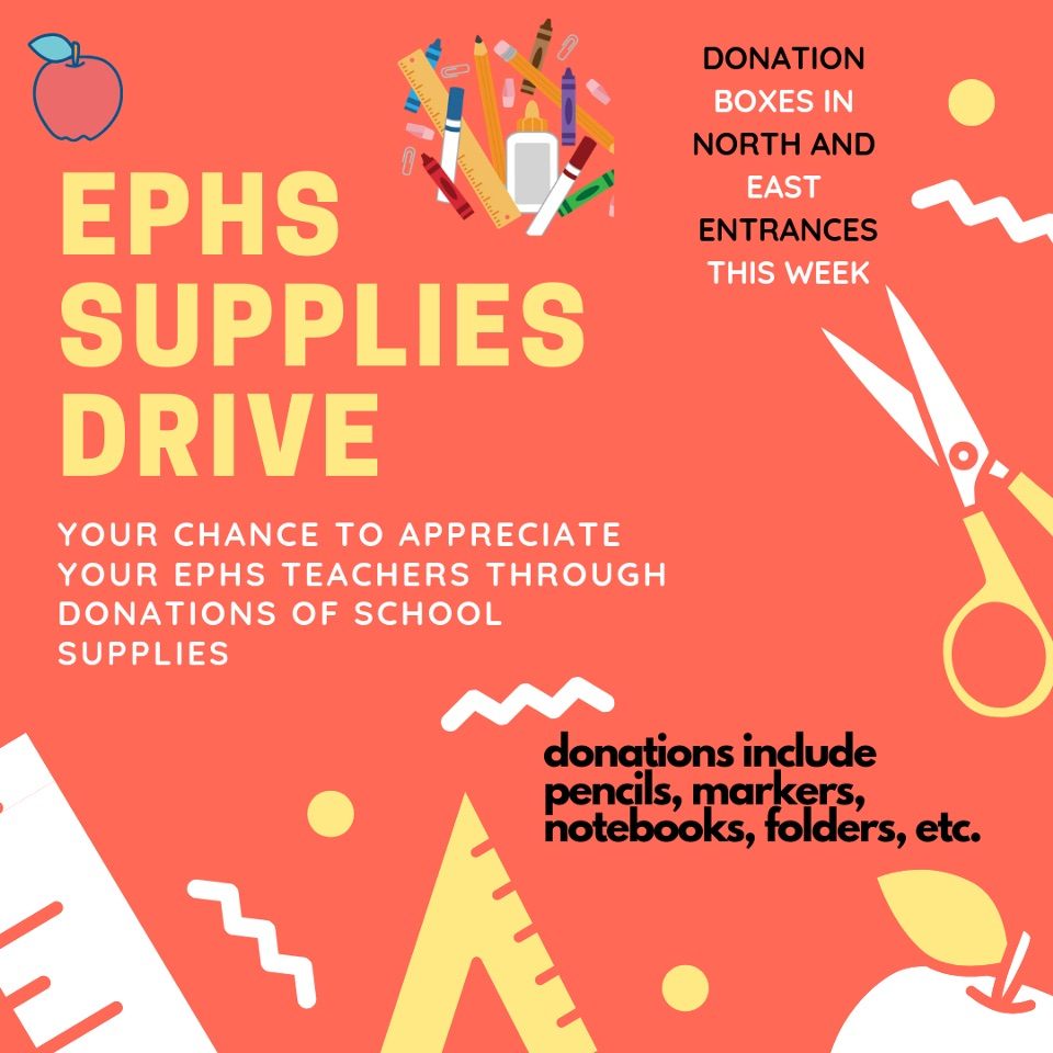 😆Want a chance to give back to your amazing teachers?? <a href="/EPStudCo/">EPHS Student Council</a> is hosting a supplies drive so that you can!!! Bins @ north and east entrances. Volunteer hours offered by Key <a href="/EPHSKeyClub/">EPHS Key Club</a> and <a href="/EagleNationNHS/">Eden Prairie NHS</a> 😆