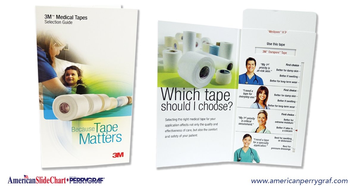 ascpgchart's tweet image. Which tape should I choose?  This 3M Medical Tape Selector pocket slider
selects the best 3M medical tape for 13 different applications. Taping application &amp;amp; removal practices on the back. ed.gr/ywkc #slidechart #foldoutmailers #productselector #print
