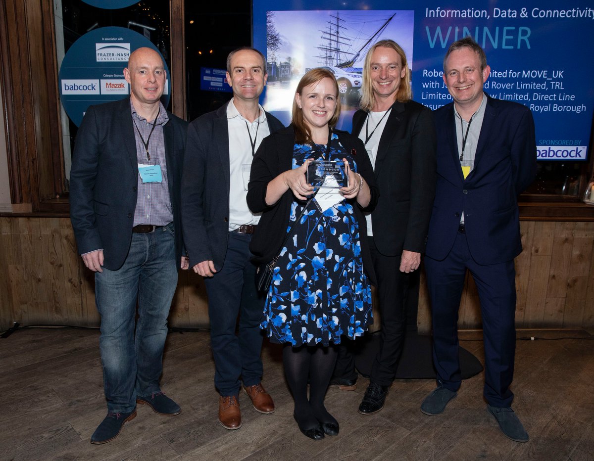 Our congratulations to <a href="/BoschUK/">Bosch UK</a> and the collaborating partners <a href="/JLRPR/">n</a> <a href="/NewsfromTRL/">TRL</a> <a href="/DirectLine_UK/">Direct Line</a> <a href="/thefloowltd/">The Floow</a> <a href="/Royal_Greenwich/">Royal Borough of Greenwich</a> for winning @C2i_2018 Awards in Information, Data &amp; Connectivity category with the project MOVE_UK
Sponsored by Babcock International