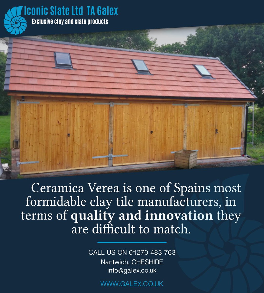 galexltd's tweet image. Ceramic Verea is one of Spain&apos;s most formidable clay tile manufacturers.
Call us on 01270 483 763.

#roofing #rainscreensystem #cladding #ventilatedfacades #slateroofing #rooftop #naturalslate #roofingcontractor #roofculture