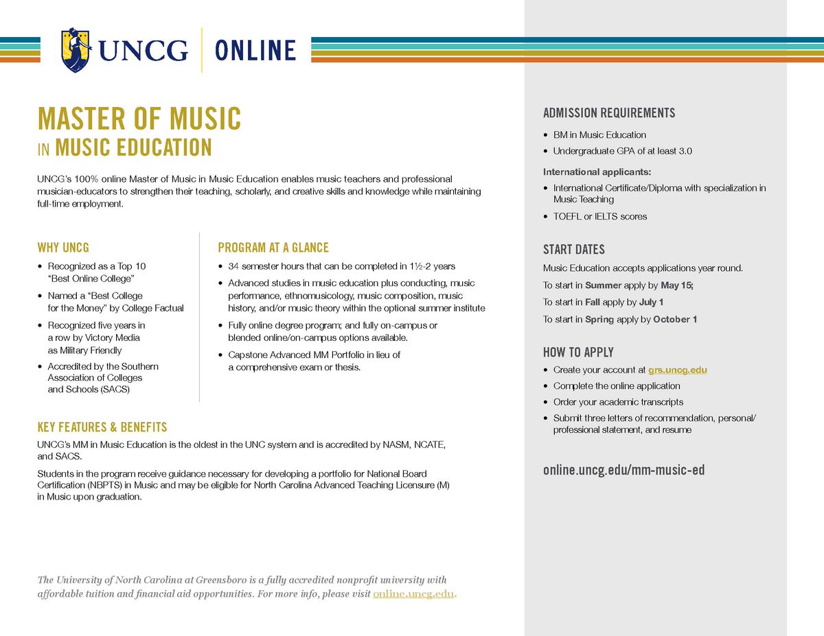 Uncg Online Ar Twitter Unc Greensboro S Online Masters In Music Education Was Just Recognized As A Top Master S Music Education Program By Onlinemasters Https T Co 3h932hor0w Https T Co Cbr2ewukjb