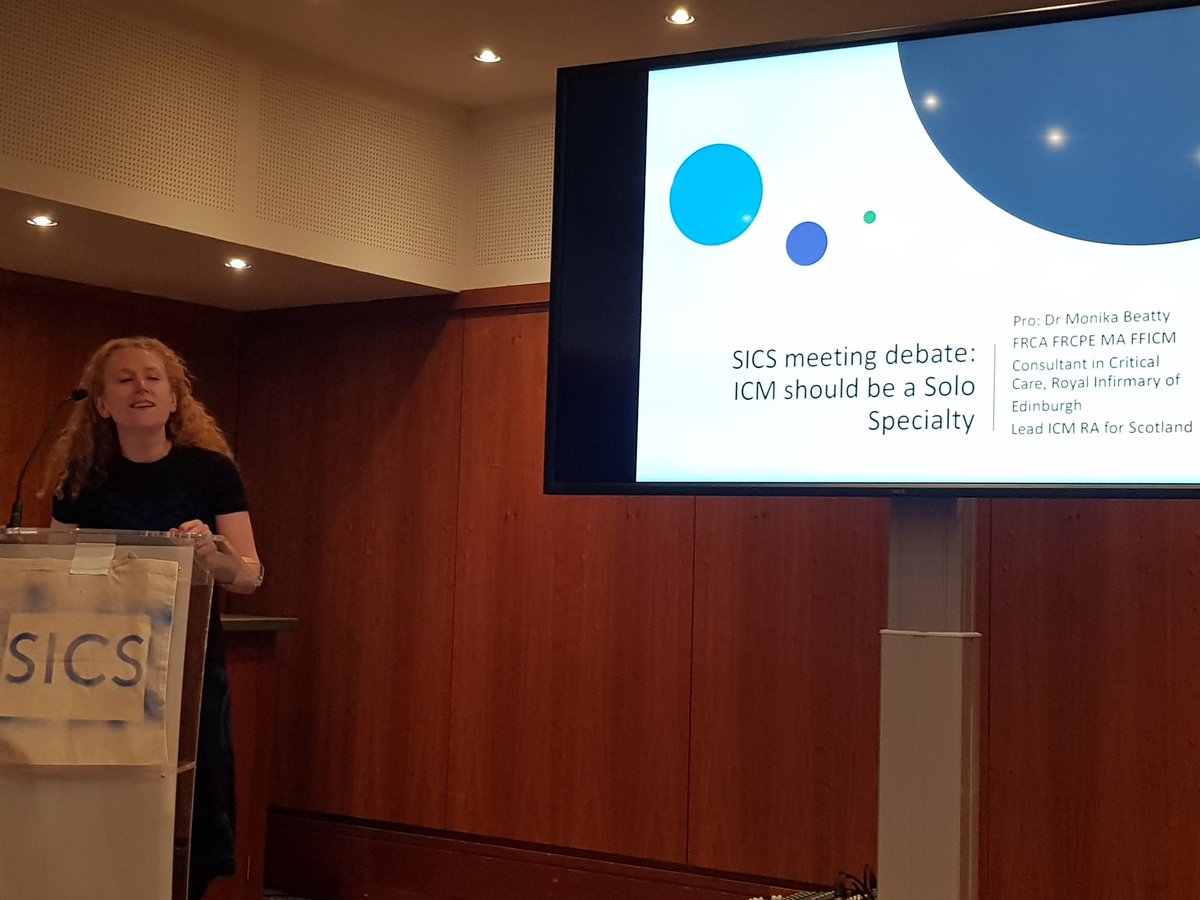 SICStrainees's tweet photo. Kicking off the debate @monibeatty ICM should be a solo specialty! Arguing for independence! #SICS18 https://t.co/L0FmEuO7Dn