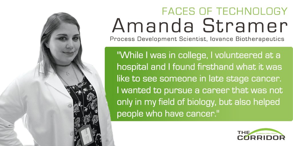 FloridaHighTech's tweet photo. Iovance Biotherapeutics is paving the way for #immunotherapy cancer treatments. Hear from Amanda Stramer, process development associate scientist, who is one of our 2018 #FacesOfTechnology. https://t.co/gtodKkXcvp #Tampa https://t.co/y8eH56fE5F