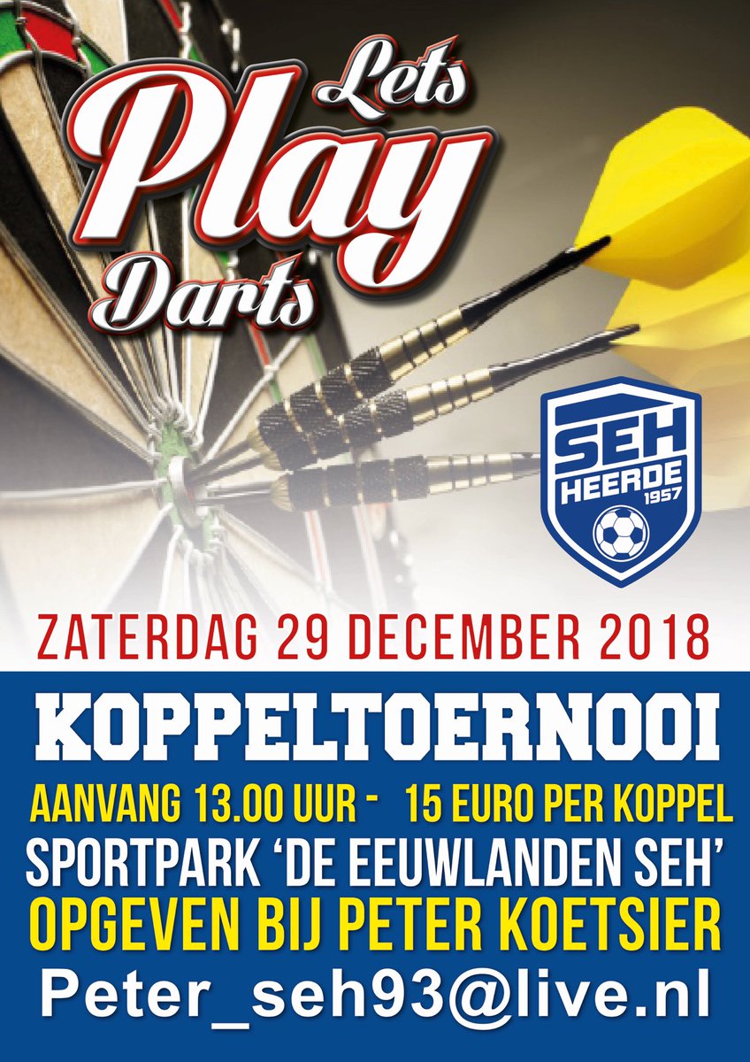 Koppeltoernooi!  🎯🎯🎯

Zaterdag 29 december zal er weer een koppeltoernooi georganiseerd worden! 1️⃣8️⃣0️⃣

Inschrijven bij Peter Koetsier!