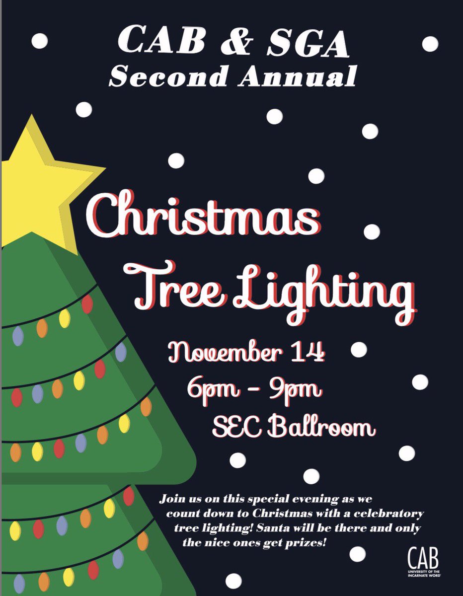 Come join SGA and CAB for the second annual Cardinal Tree Lighting! 🎄Tomorrow from 6 PM to 9 PM in the SEC! 🎅