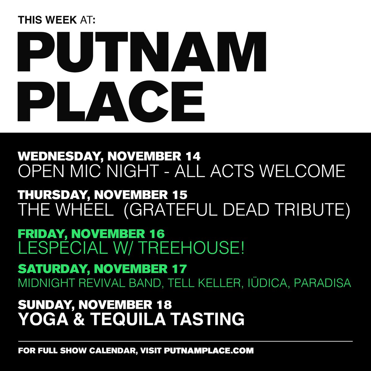This week! <a href="/lespecialmusic/">lespecial</a> this Friday and Yoga &amp; Tequila tasting on Sunday! See you at one of these great events.