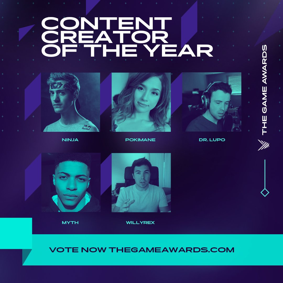 The Game Awards on X: Your nominees for Content Creator of the Year  #TheGameAwards: @ninja @pokimanelol @drlupo @tsm_myth and @willrex   / X