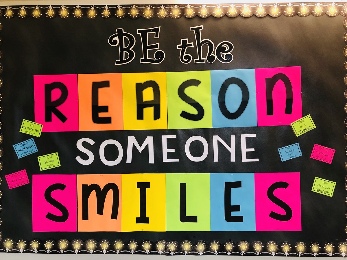 Be the reason someone #smiles I absolutely love the new message that I put up outside of my classroom. #positivevibes #KindnessMatters #TeacherLife #colorful #astrobrights
