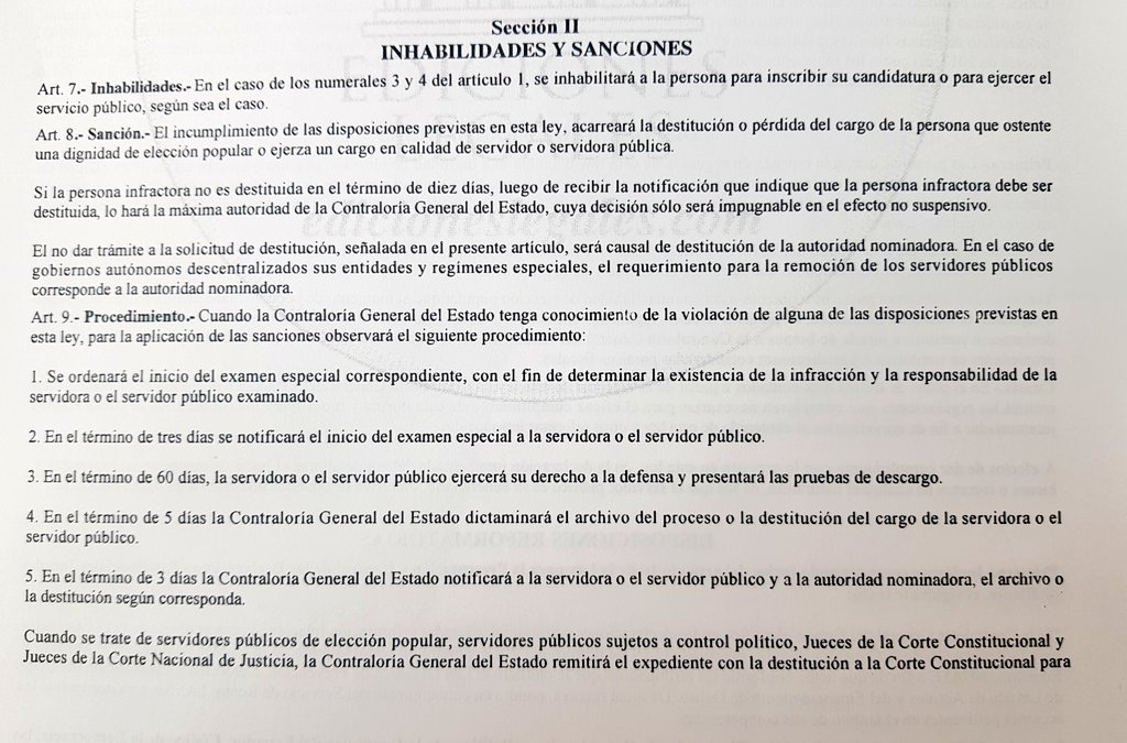 pameaguirre1's tweet photo. La ley prohibe a funcionarios públicos tener capitales en paraísos fiscales, su incumplimiento implica la DESTITUCIÓN. 
La CGE debe ordenar el inicio de examen especial, en caso de dictaminar la destitución, y no dar trámite, será causal de destitución de la autoridad nominadora. https://t.co/p5YrRYBrty