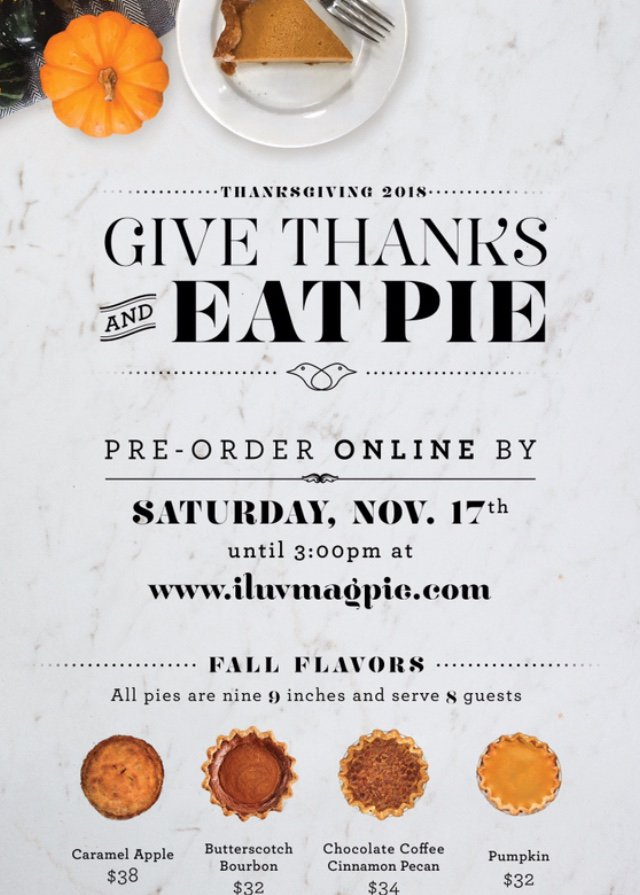 Just a few days left to place your #Thanksgiving pie orders!

#magpieartisanpies #magpie #pie