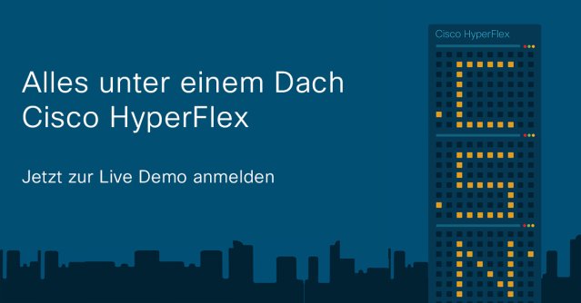 Mehr zum Thema hyperkonvergente Infrastruktur gibt es am 20.11. in einer kostenlosen Live Demo in den Cisco Offices in Ihrer Nähe! Jetzt anmelden dy.si/PAjdo