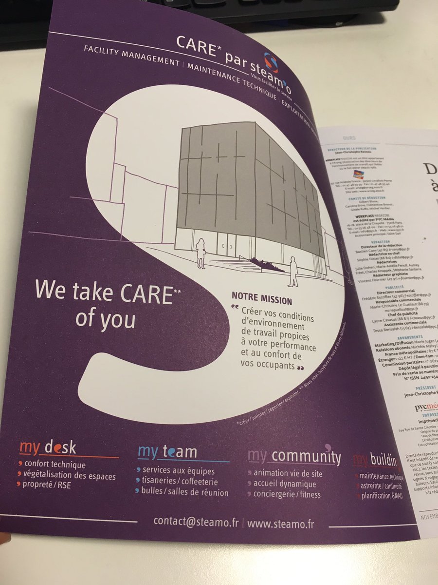 JulieEnjalbert's tweet photo. STEAM’O dans le supplément Facility Management de Workplace Magazine .. l’utilisateur au centre de l’environnement de travail https://t.co/x4ONKiUMQM