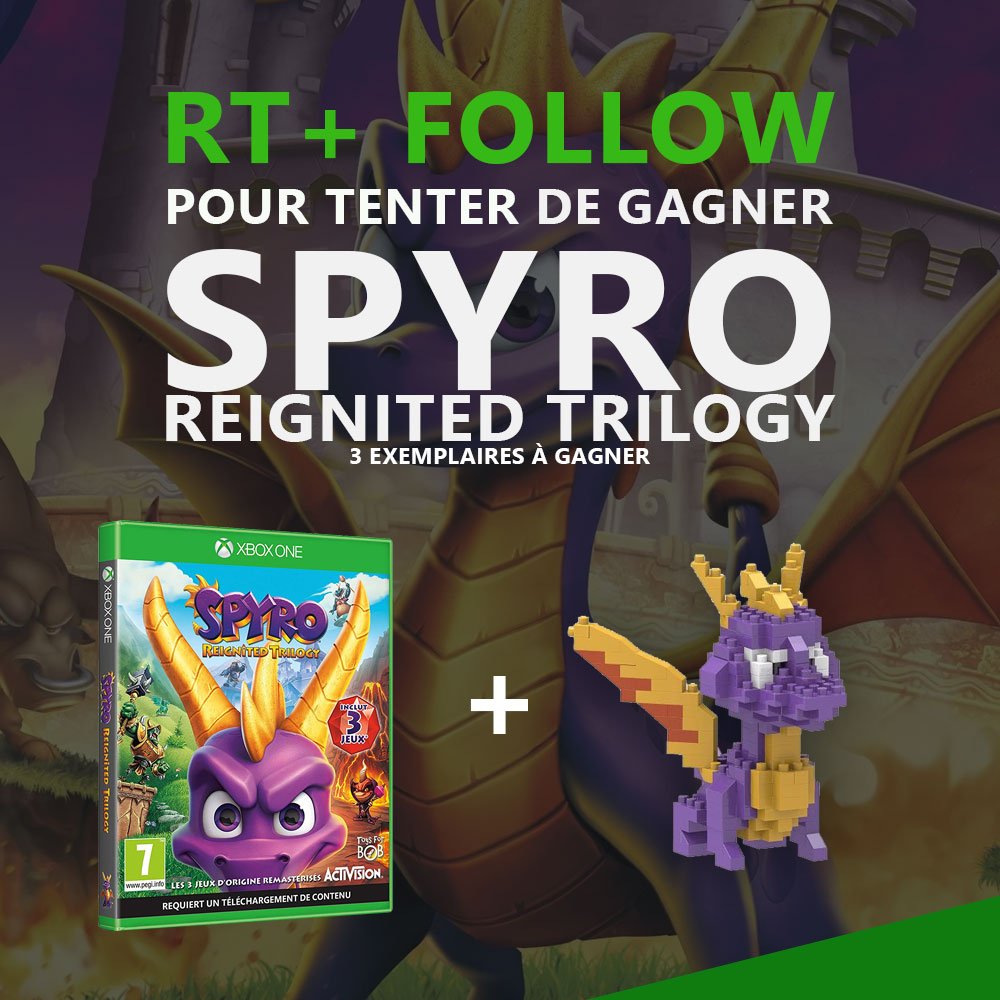 XboxFR's tweet image. RT + FOLLOW pour tenter de gagner #SpyroReignitedTrilogy ! 🐉

Le célèbre petit dragon violet est de retour aujourd&apos;hui sur votre #XboxOne : msfr.so/wwvevS