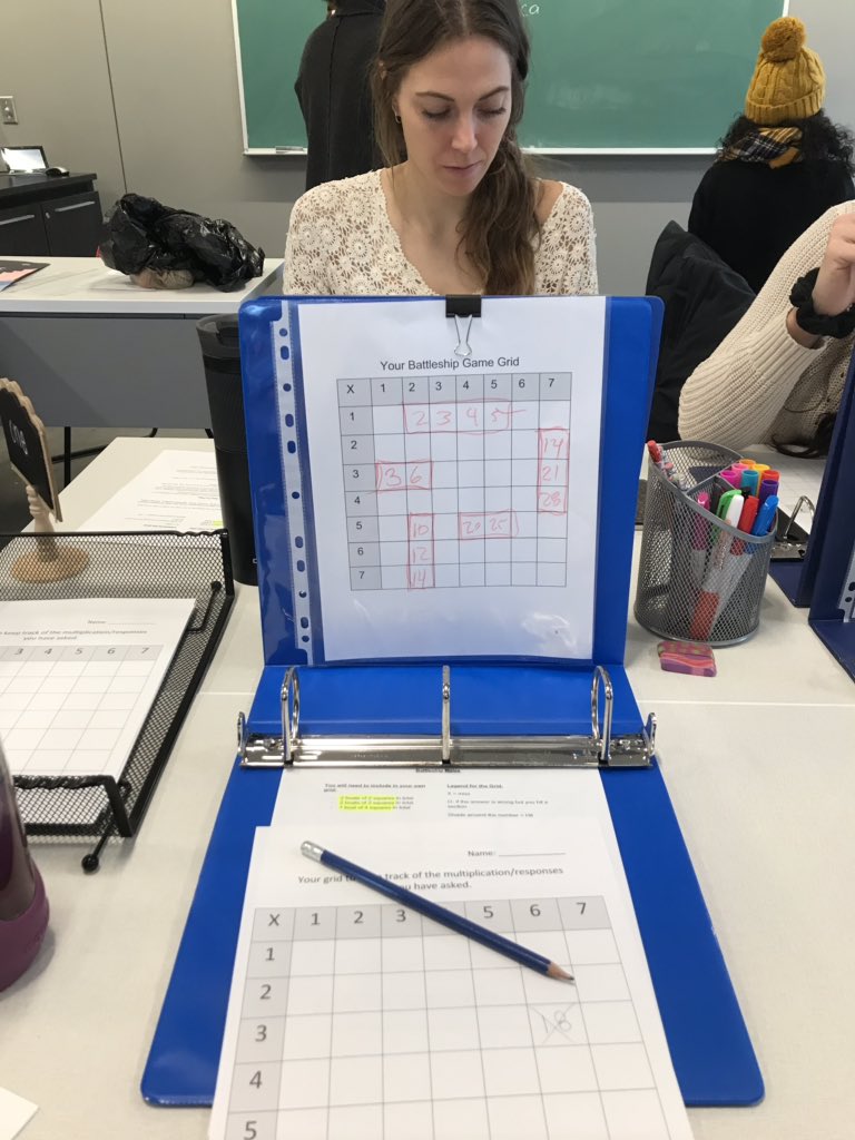 How do you combine math with a little friendly competition? Multiplication battleship! @MissMaciaszek was a solid competitor! Big thanks to @MissPrazeres for the great idea; awesome addition to my supply teacher toolkit! @uOttawaEdu @CSHUOttawa