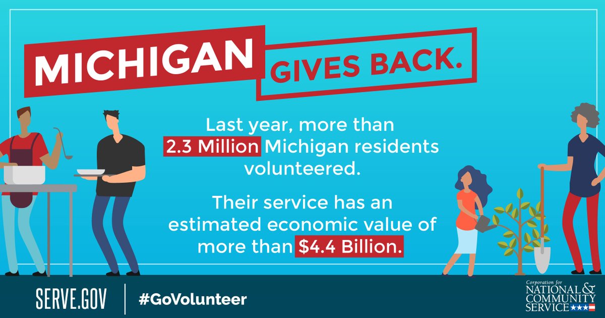 MCSConline's tweet photo. Michiganders contributed 185.9 million hours of service last year #VolunteerMichigan https://t.co/hZDCUou2Tj https://t.co/v7uJMVEuFy