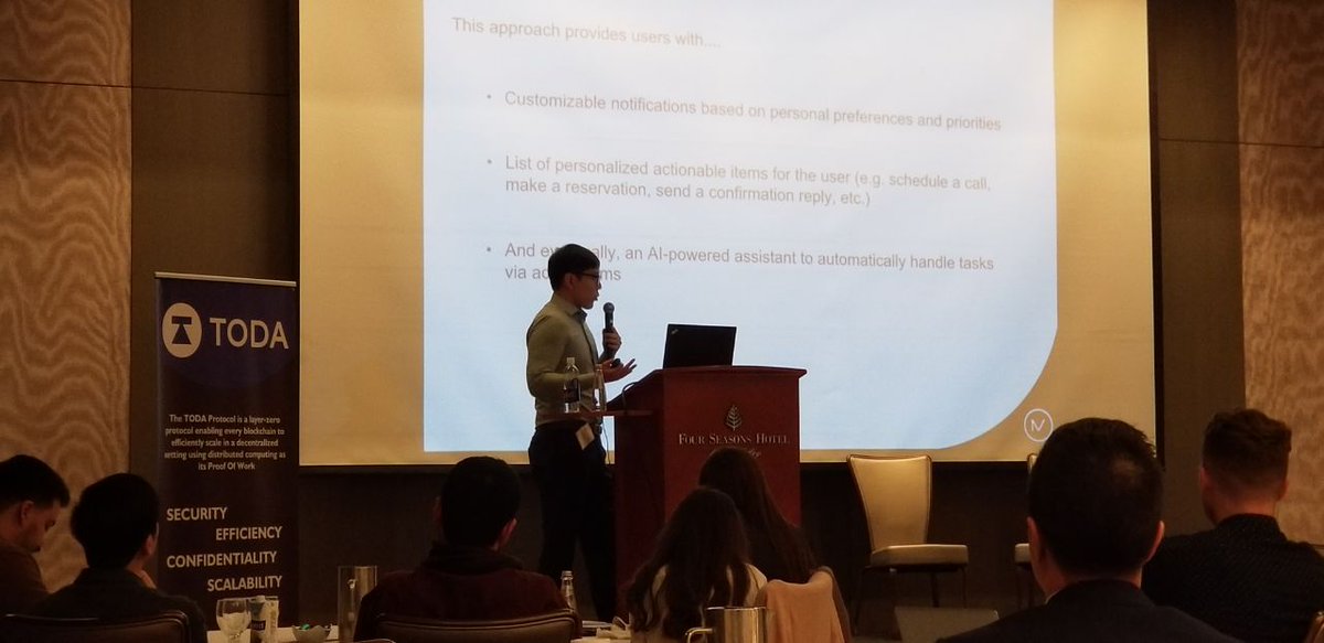 Our project lead, Isaac, presenting Mind.OT at Toda Day 2 in Palo Alto yesterday! #ArtificialIntelligence #Blockchain