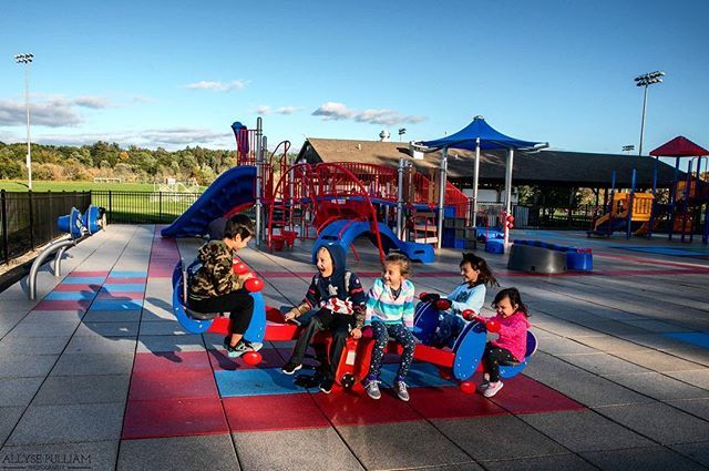 Aaron Felts, left Benaiah Sharp, center left Alyson Carlisle, center Claire Felts, center right and Katherine Felts right play on a seesaw at New Windsor's new "all inclusive" playground in Kristi Babcock Memorial Park in New Windsor, NY on October 12, 2… ift.tt/2QL10aF