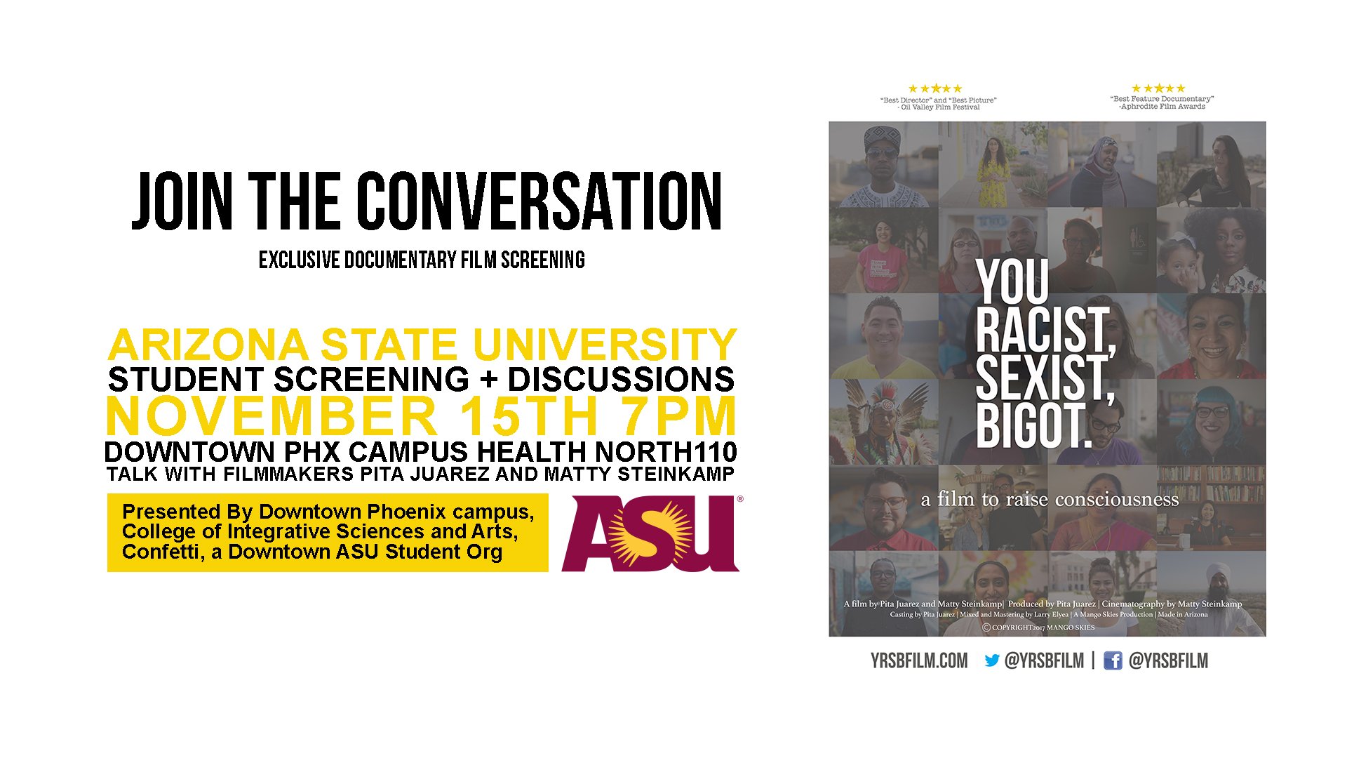Cisaasu On Twitter Our Faculty Member Michael Pfister And Filmmakers Pita Juarez And Matty Steinkamp Will Team Up For A Film Screening And Discussion Of The Documentary You Racist Sexist Bigot On