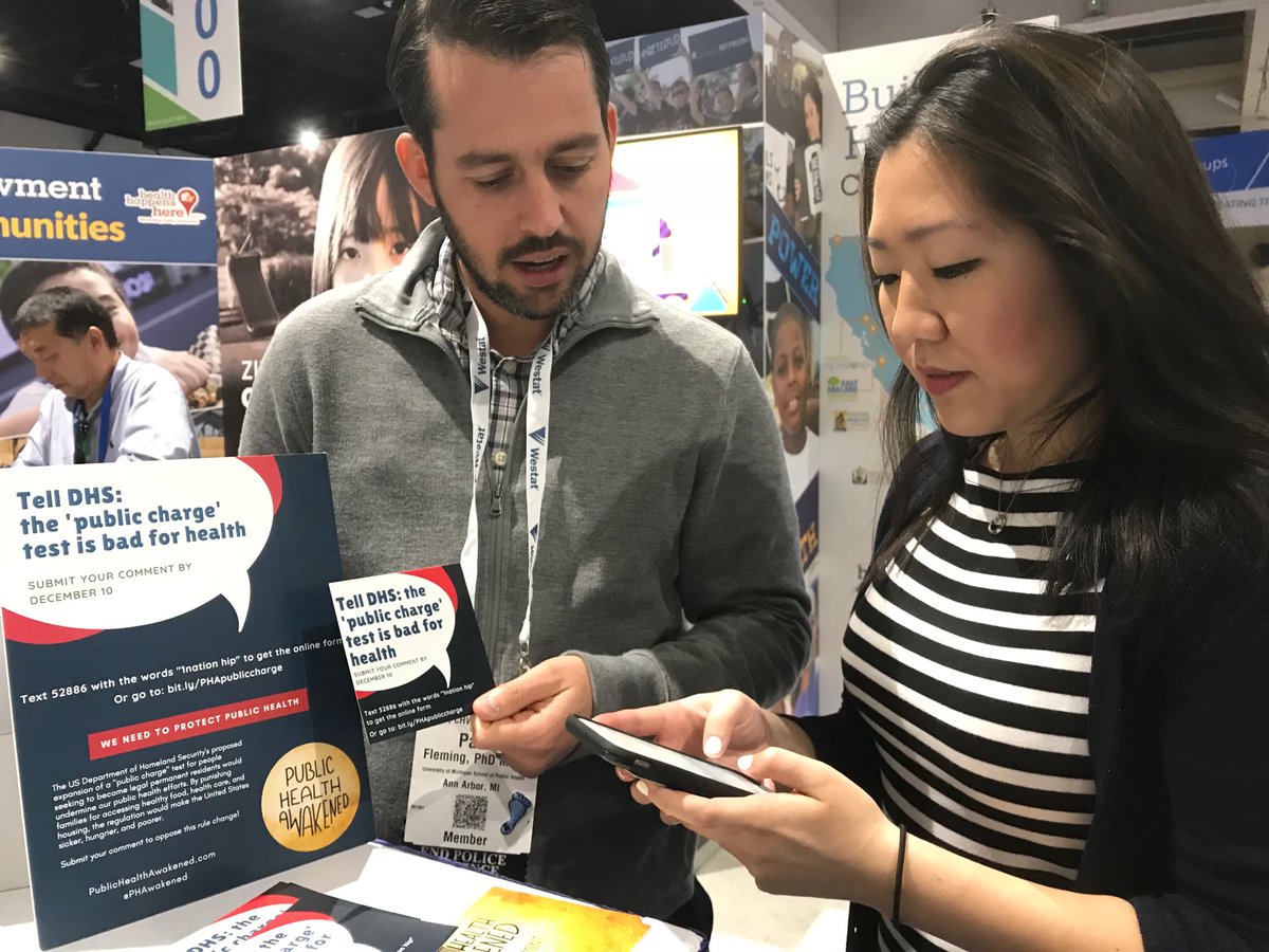 Hey #APHA2018, come by the ⁦@CalEndowBHC⁩ booth (#1219) to submit your comments opposing the proposed public charge rule. It will only take 2 minutes! #speakforhealth