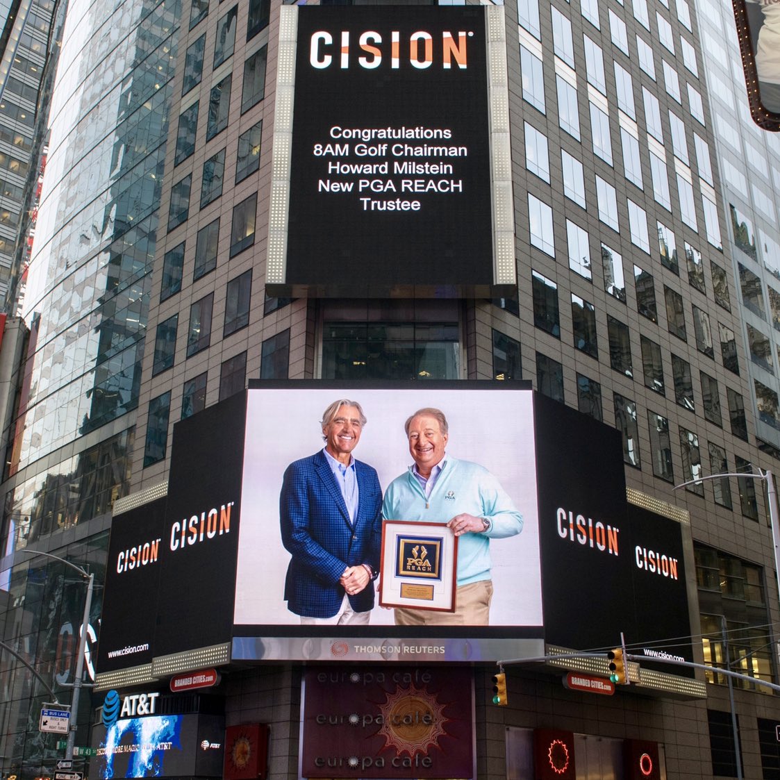 8AM’s founder and chairman, Howard Milstein, was recently named a PGA REACH Trustee and was recognized with this announcement in the heart of Times Square. Mr. Milstein’s $1MM donation to PGA REACH will make a tremendous impact. 👏👏👏