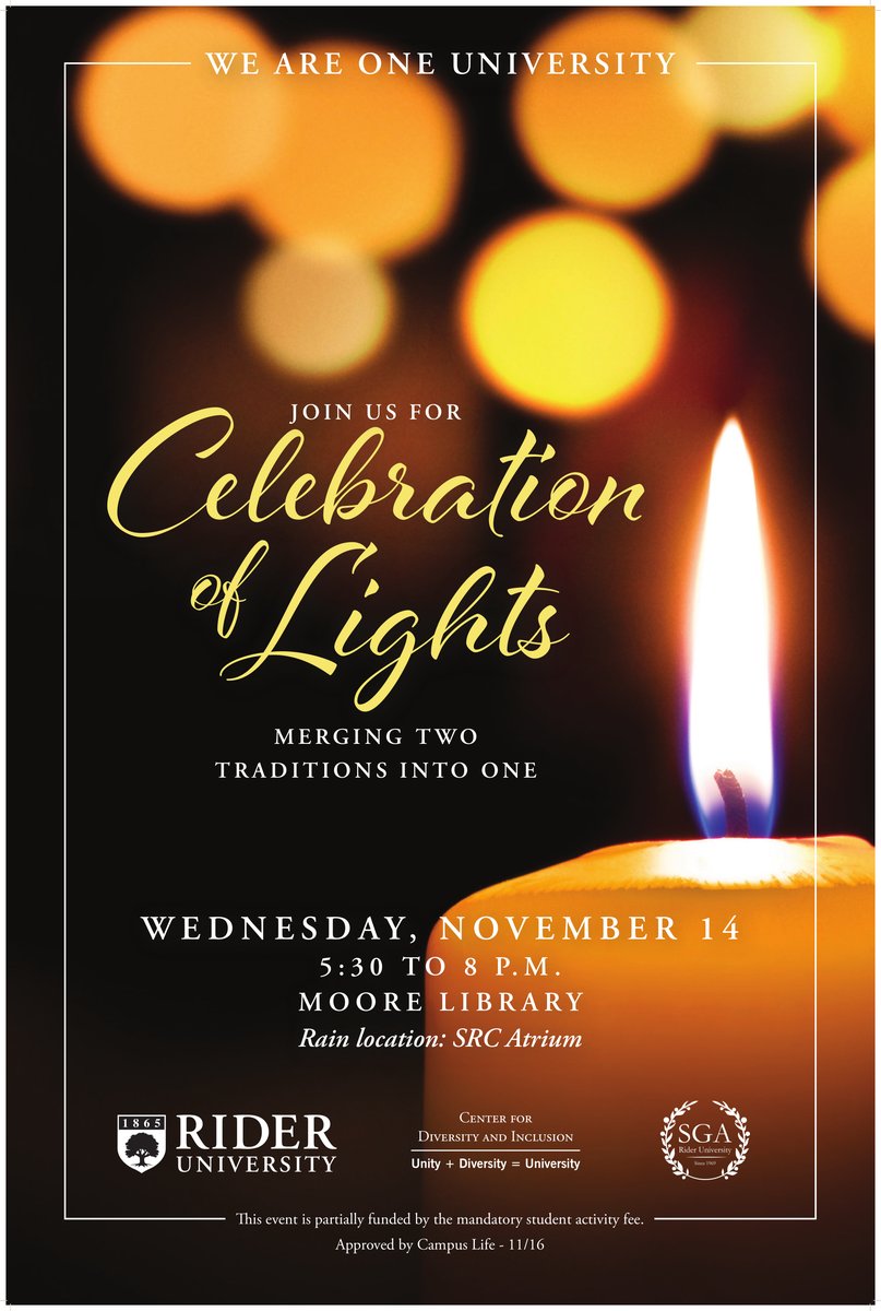 RiderSGA's tweet photo. Join SGA and the Center For Diversity and Inclusion on Wednesday, at Celebration of Lights at 5:30pm for performances and food and of course to discover your Cranberry Court winners! https://t.co/UaoS6gLuJ5