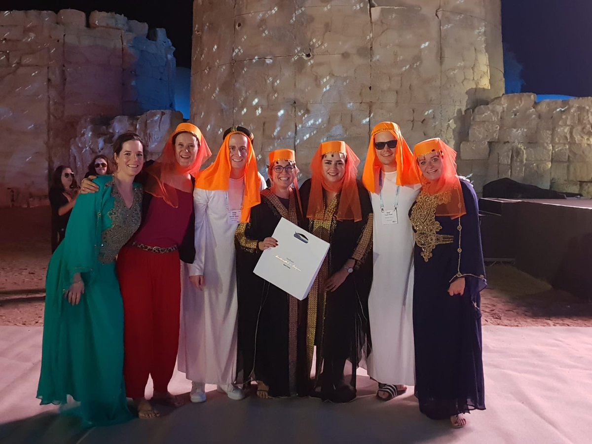 MC_Mirjam's tweet photo. There are many things you can achieve in life... Didn’t know that winning best dress with our hole team at an ICCA Congress would be one of them! #proudmoment #meetingprofs #orangetouch #rotterdammakeithappen in #dubai #arabiannight  #greatteam #butwehavemoregreatcolleagues! https://t.co/bpRw72Vp3i