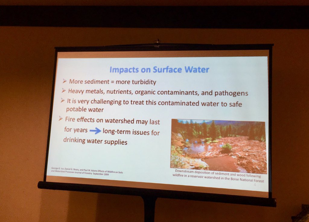 photo credit Jennifer Peters (@earthavenger) at Water Quality Technology Conference (WQTC) 2018 session on the impact of wildfires on drinking water sources)