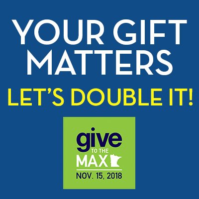 Give to the Max Day is this Thursday! Every dollar donated will be matched up to $2,000 starting NOW! #GTMD18 #earlygiving givemn.org/organization/H…