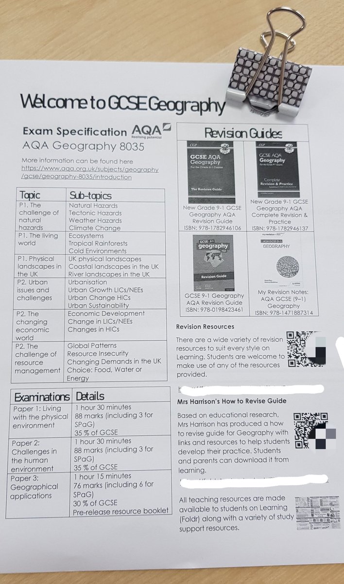 Year 10 parents evening soon, have created this to share with parents and students. QR codes take to revision resources. Looking forward to giving them out. #GeographyTeacher #AQAGeography