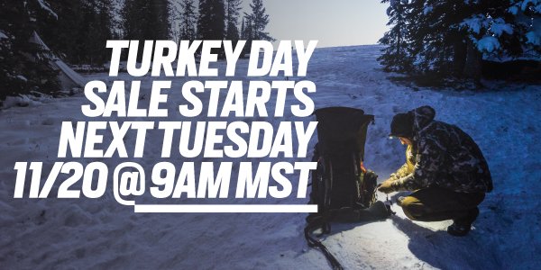 Starting Tuesday, November 20th at 9am MST until Monday, November 26th, take 20% to 50% off everything except licensed gear at firstlite.com. Due to the heavy order volume of this sale, our free returns/exchange policy will not be in effect during the promotion period.