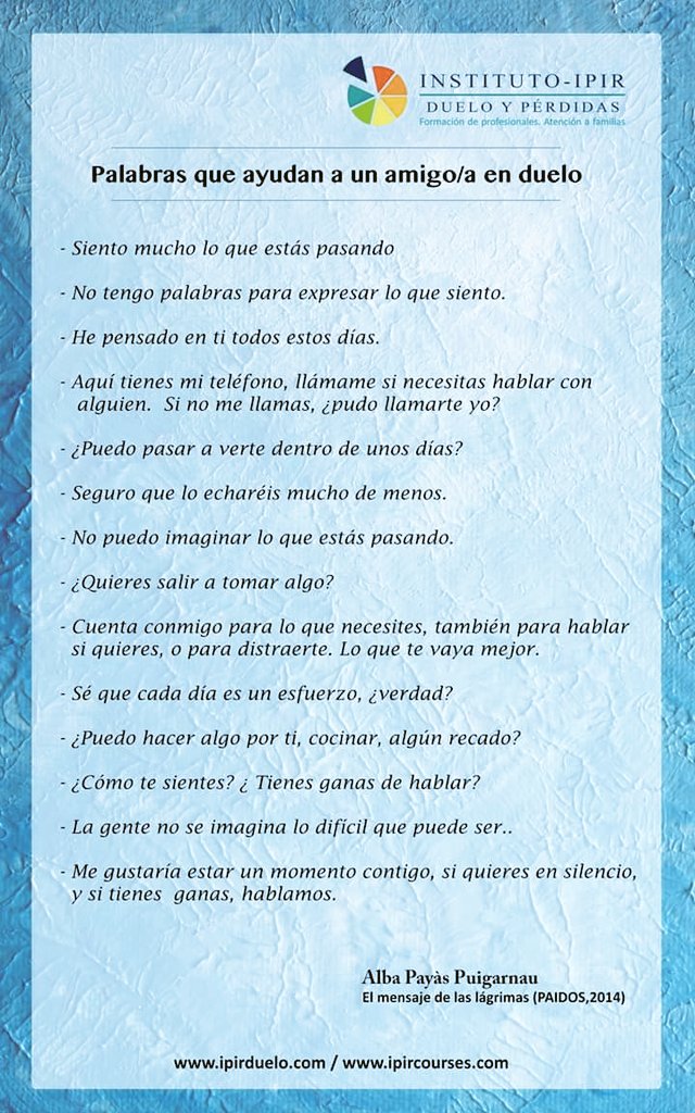 VeronicaCastri's tweet photo. @IPir #AlbaPayàs #duelo @secpal_ @PaliativosTeam @catedracpal @PaliativosS @DUELOOFICIAL @aecc_es @MCavanillas
#Cuida de ti mismo cuando estés en #duelo #PalabrasQueAyudan #QueNOdecir https://t.co/4vZTiEv7Dq