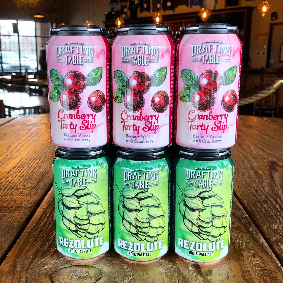 The beer fridge is freshly stocked with cans of #RezoluteIPA and Cranberry #TartySlip. Come by to grab your 6pk today!