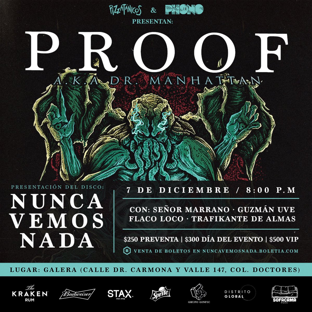 Si les gusta el rap en español, Proof AKA Dr. Manhattan  presentará su disco "Nunca vemos nada" el 7 de diciembre en Galera.  Más info y precios aquí bit.ly/2DD4RUc