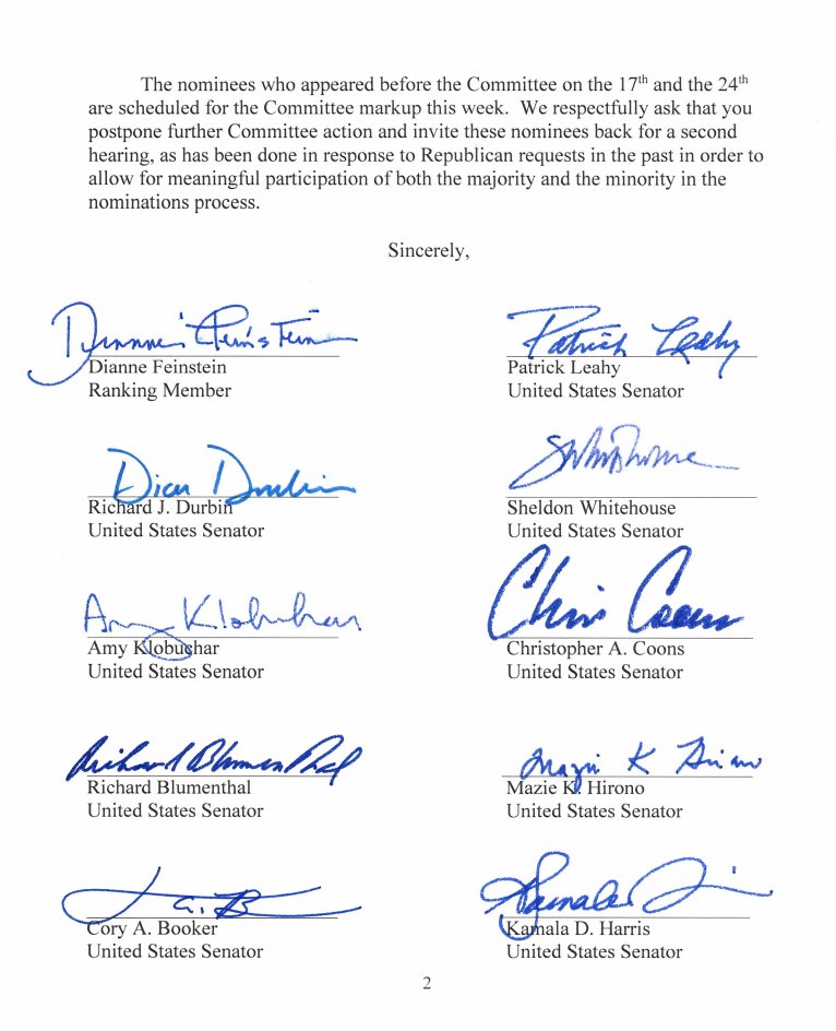 Senate Judiciary Committee Dems are asking Grassley to hold another round of hearings on judicial nominees who had hearings during the pre-election recess, since very, very few members attended (see: buzzfeednews.com/article/zoetil…) feinstein.senate.gov/public/_cache/…