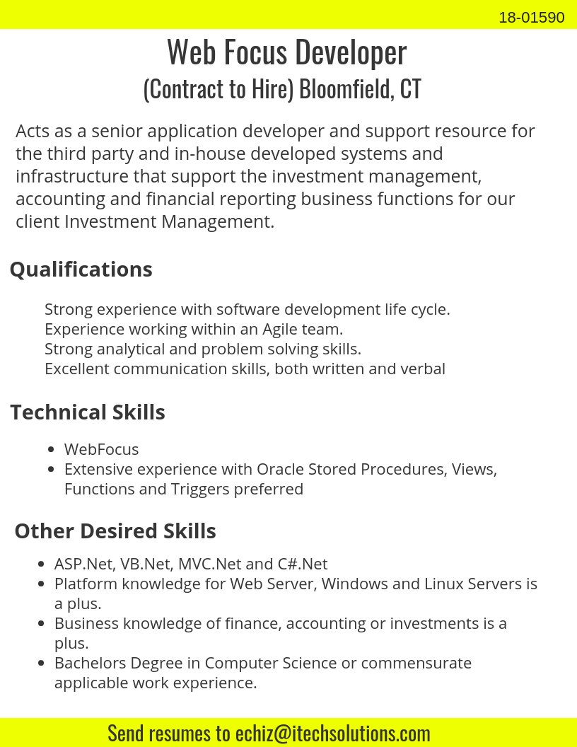 iTechSolutions_'s tweet image. We have an opening for a Web Focus Developer for a Contract to Hire position in Bloomfield, CT. #WebFocusDeveloper #WebFocusDev #WebFocus #WebFocusJobs #WebFocusDeveloperJobs #WebFocusDevJobs #ITjobs #HotJobs
buff.ly/2DsvGex