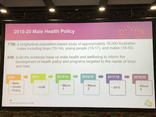Dr Galina Daraganova of @FamilyStudies updates the #MensHealthGathering on the #TenToMen study which was launched as part of the 2010 Male Health Policy #MHG2018