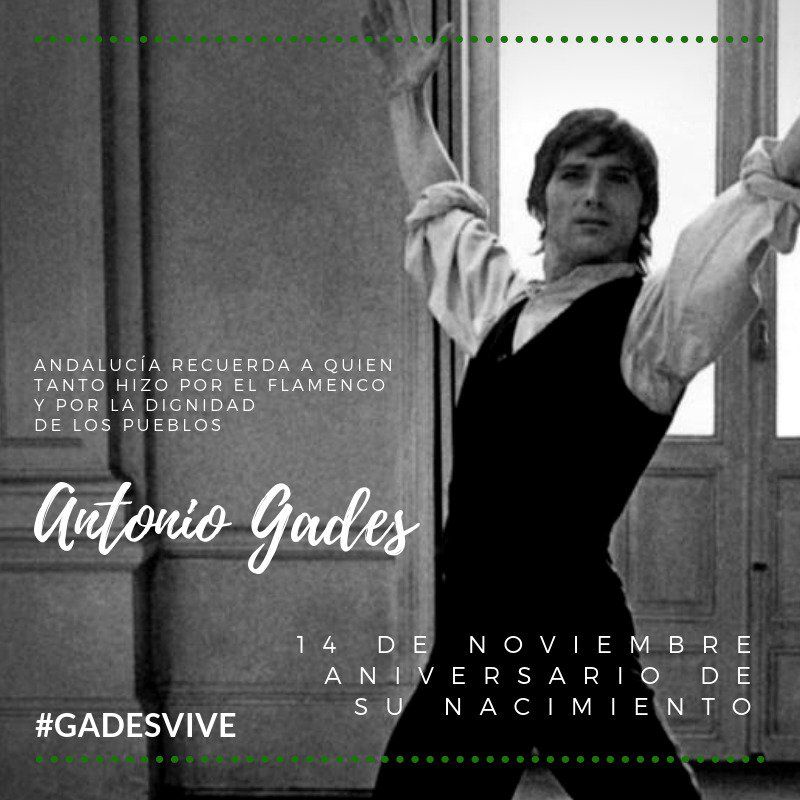 #Andalucia recuerda a Antonio Gades , quien tanto hizo por el flamenco como por la dignidad de los pueblos. #GadesVive <a href="/MariaEsteveF/">Maria Esteve Flores</a> <a href="/AntonioGades/">Fundación Antonio Gades</a> <a href="/celiafloresss/">CELIA FLORES</a> <a href="/EugeniaEiriz/">Eugenia Eiriz</a> <a href="/CubaCultura/">Cuba Culture</a> <a href="/cubadebate/">Cubadebate</a> <a href="/mundoobrero/">Mundo Obrero 🇵🇸</a> <a href="/Danza_rne/">Danza en RNE</a> <a href="/TeresaRodr_/">Teresa Rodríguez 🇵🇸 ۞</a>
