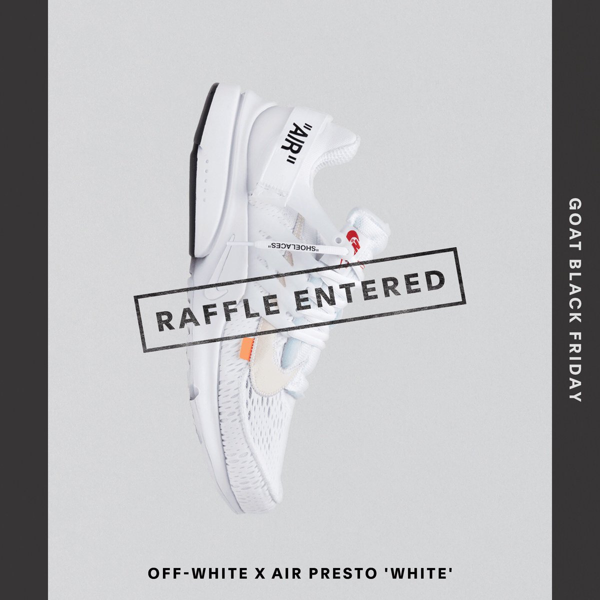 Daniel10719's tweet image. Enter the #GOATBlackFriday Raffle for your chance to win the most coveted sneakers and other prizes. @goatapp goat.app.link/NtjIeax9OR