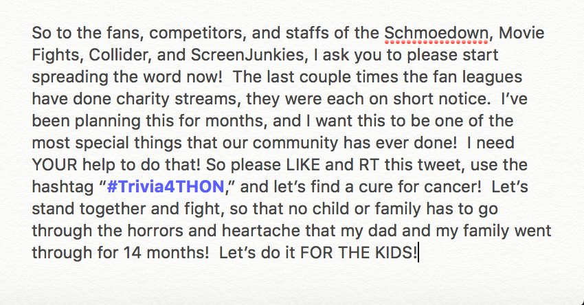 NicoSuaveRegoli's tweet photo. LIKE, RT, use the hashtag #Trivia4THON, &amp; tell the world that the "John Regoli Memorial Triviathon 4 THON" is almost here! Jan 21-27, 2019, tune into @MultiplexYT, @FullMetalMedia1, @Take3Video, @Filmnerdtv1, &amp; MORE as I compete DAILY to fundraise for pediatric cancer research! https://t.co/L9WZaOTI08