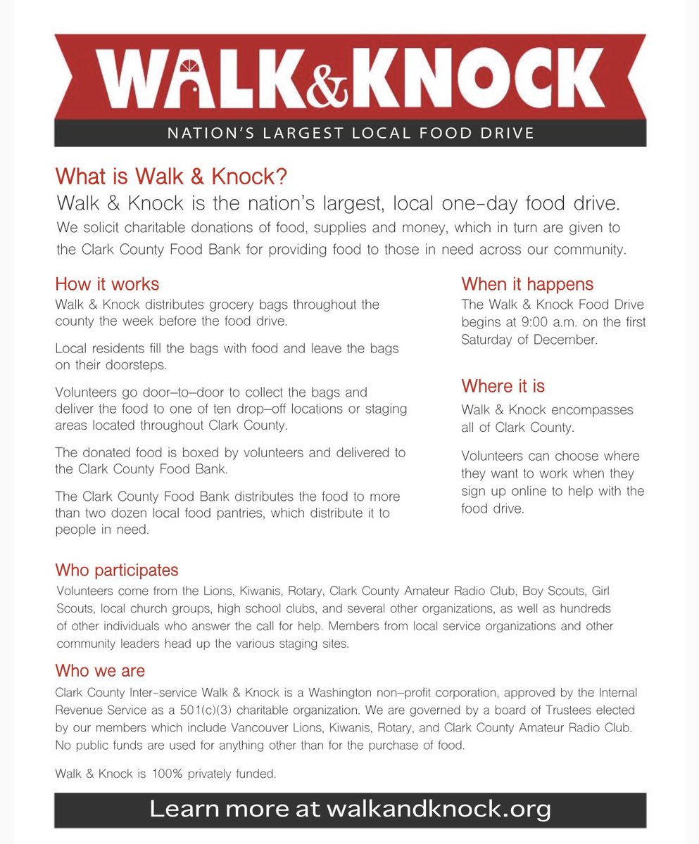 WalkandKnock's tweet photo. Walk and Knock season is officially upon us! Check out this flyer for more information on the big day, and don’t forget to leave your filled bags out on the morning of December 1st! #KnockOutHunger 👊🏼 #WalkAndKnock https://t.co/NvTNe2QCCf