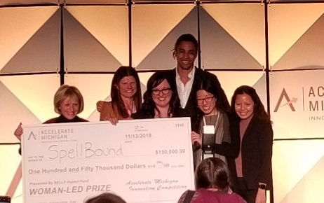 itsabhinaya's tweet image. Woman led prize from @AccelerateMICH goes to @spellboundAR! Congrats Christina