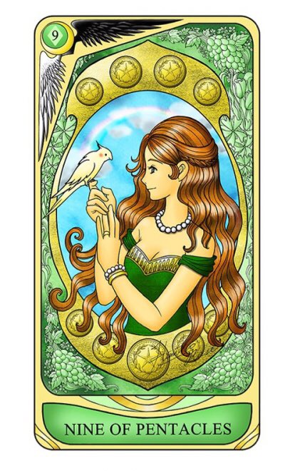 ひみこローズ 占い絵師 今日のイラスト ペンタクル9 タロットシリーズよりペンタクルの9番です 自分の本心は何か という事を大事に決断を下していくようにしましょう イラスト カードイラスト タロットカード ひみこローズ