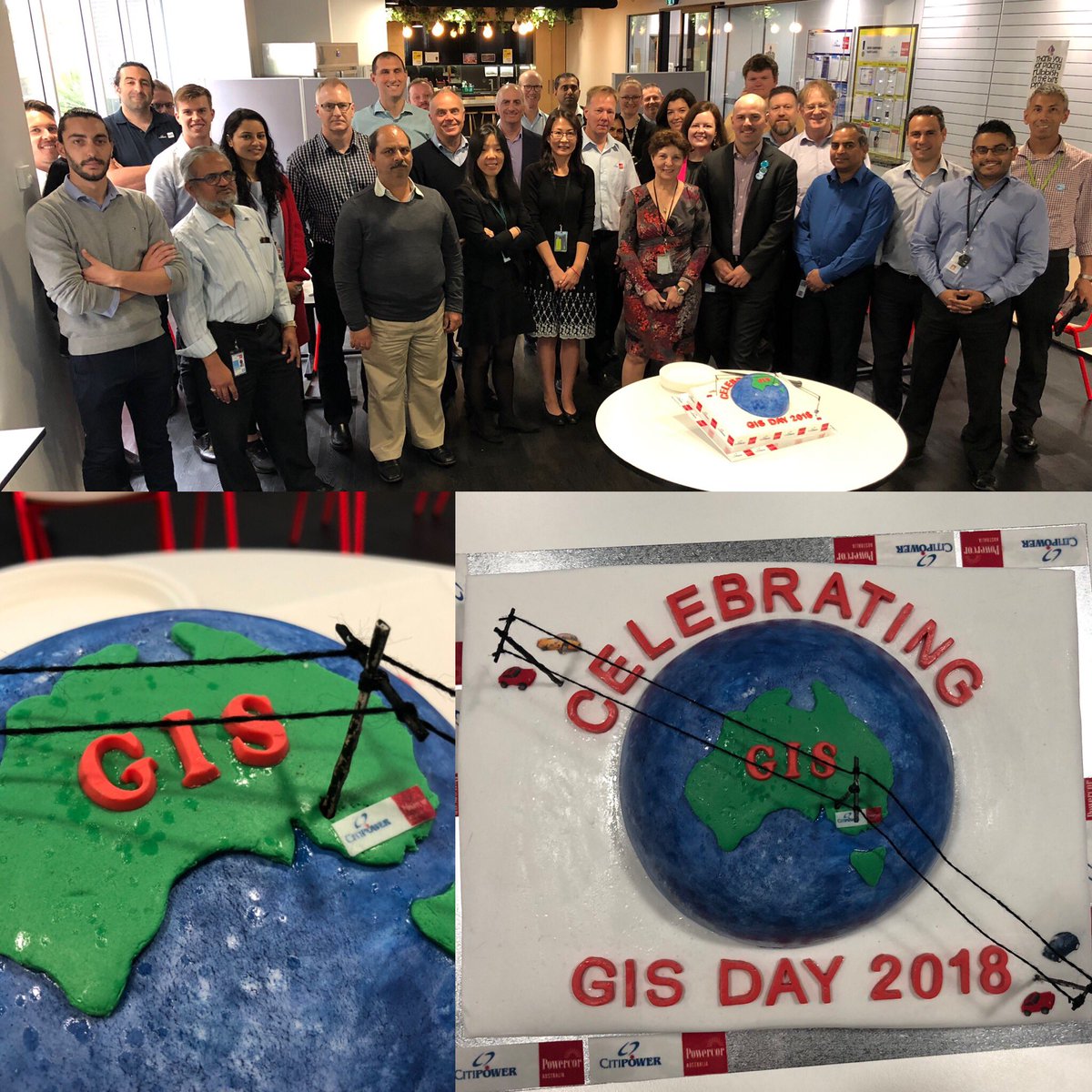 ajwebster's tweet photo. Celebrating #gisday2018 @CitiPower  &amp; @PowercorAust #gisday #gisdaycake #3DCake #yum https://t.co/nWYI5IhNEI