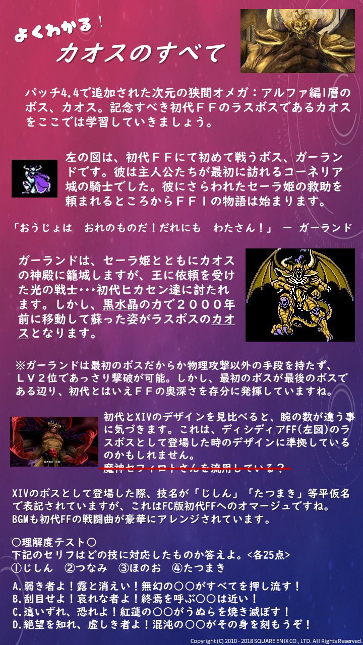 Mikoto Unicorn در توییتر 他ffシリーズの事を知ると もっとxivが楽しくなるかもしれないシリーズ アルファ1層のカオスについてまとめました 攻略ではありません 他ffタイトルのネタバレを含むので閲覧の際はご注意下さい Ff14 Ffxiv 知るともっとxivが