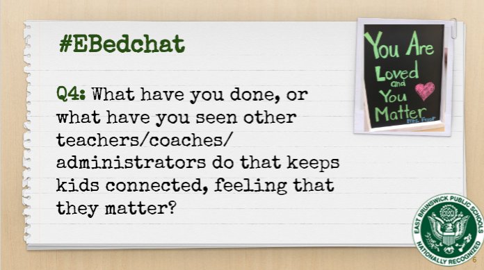 Q4: “...the reliable presence of at least one supportive adult relationship and multiple opportunities for developing effective coping strategies ... are the essential building blocks for strengthening the capacity to do well in the face of adversity.”  #ebedchat