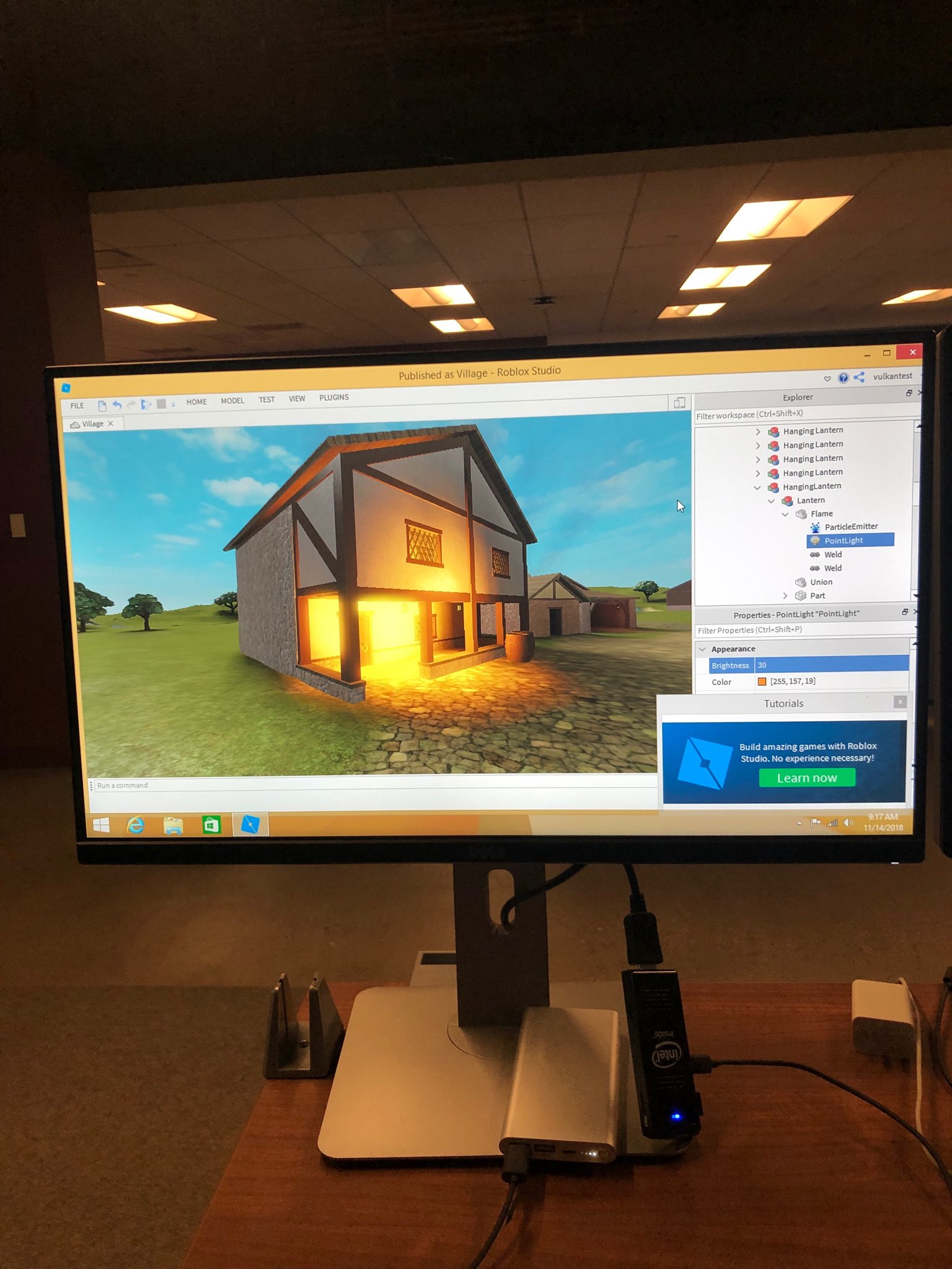 Arseny Kapoulkine On Twitter Roblox Future Is Bright Phase 1 Running On A 35 Computer Hanging Under The Monitor Using A Phone Battery Pack Next To It At 20 Fps Https T Co 2jbow65zoi - roblox studio point light