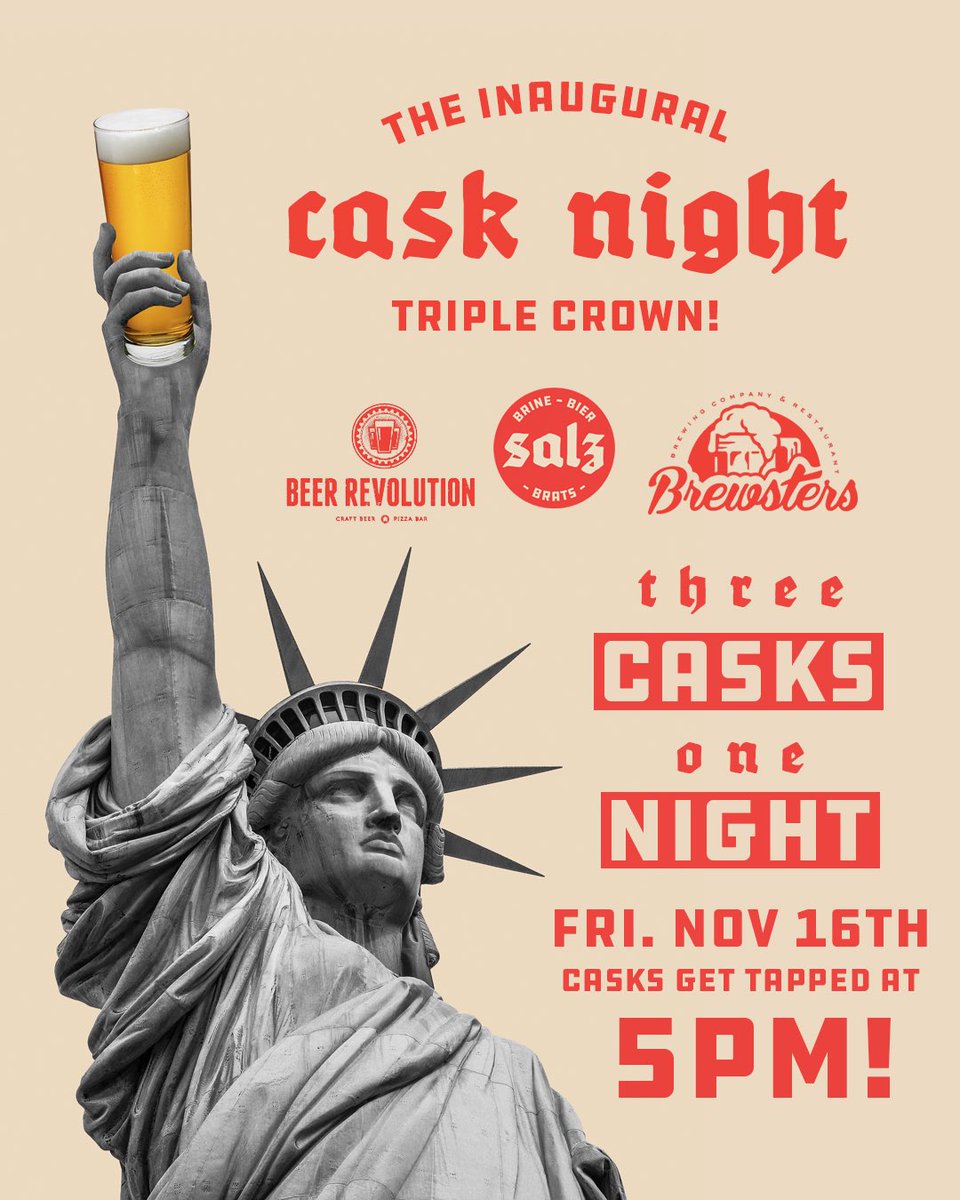 THIS FRIDAY! We are teaming up with our buds at <a href="/WeAreBrewsters/">Brewsters Brewing Co</a> and @BeerRevolution_ for a TRIPLE CROWN CASK CRAWL! 3 exclusive casks, 1 night! Tag us at each one and be entered to win a grand prize that rivals the mega millions jackpot!