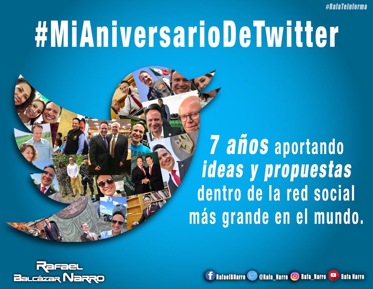 Rafa_Narro's tweet photo. Las redes sociales se han convertido en un medio de comunicación de primer nivel. Hoy cumplo 7 años de compartir mis ideas y amor por #México, a través de #Twitter. Aquí he conocido a muchos amigos y he tenido la oportunidad de aprender de todos ellos. ¡Muchas gracias! #NARRO https://t.co/T1Ch5LcnoD