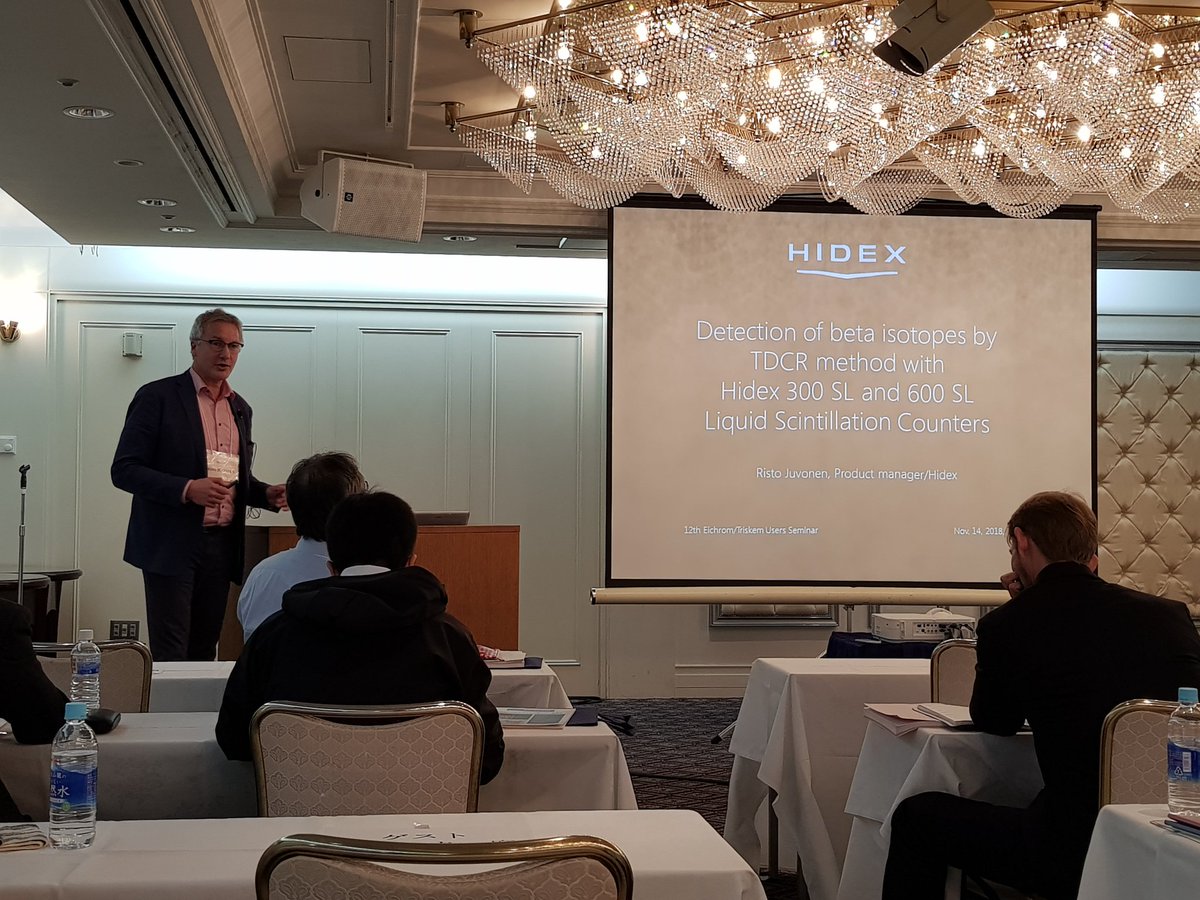 TrisKemInt's tweet photo. Risto Juvonen of #Hidex presenting Hidex 300 SL and 600 SL LS Counters at our joint Users Seminar in Tokyo #RadioChemistry #LiquidScintillationCounting #LSC https://t.co/4BbWjcWS4A